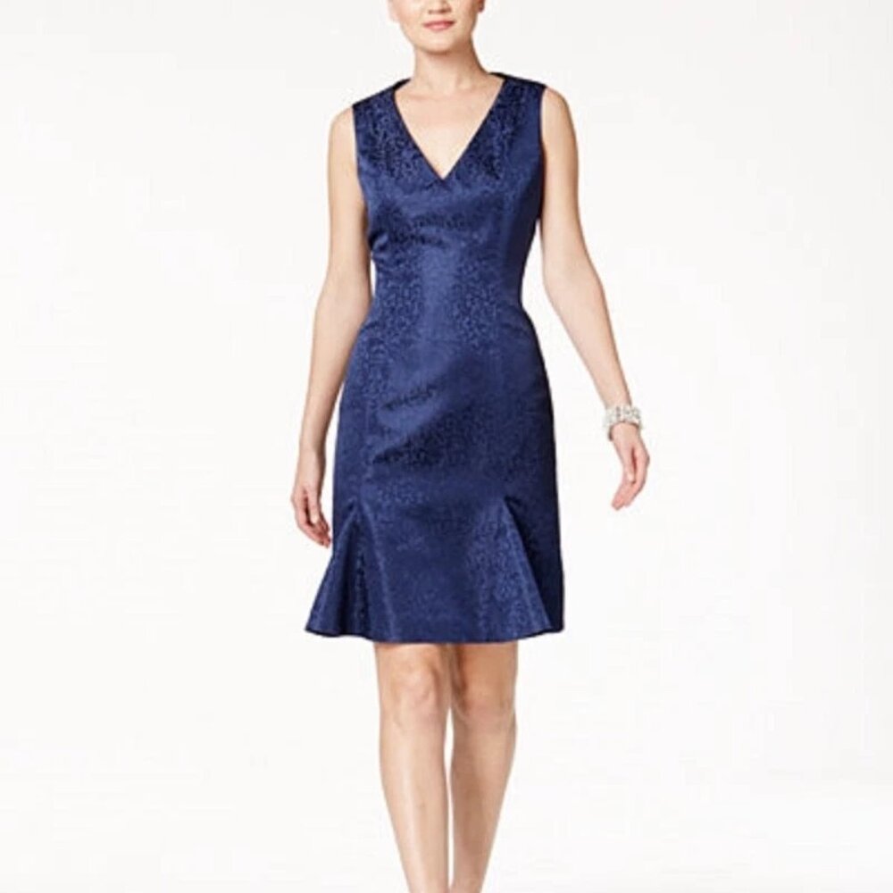 B Michael V-Neck Flare Sheath Dress Sapphire Blue Size 2